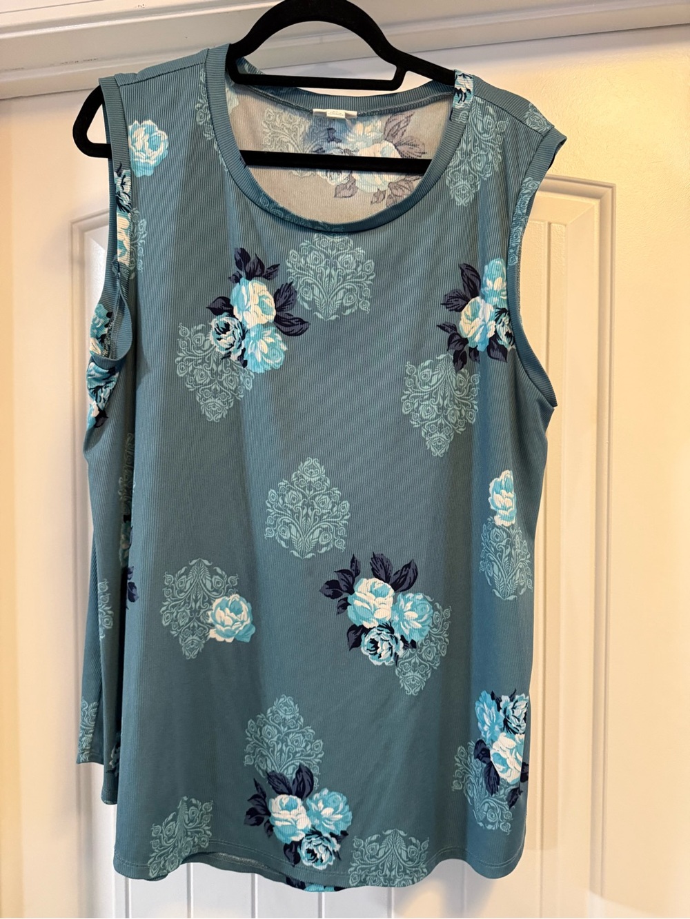 LuLaRoe Sleeveless Floral Tank in Teal Blue